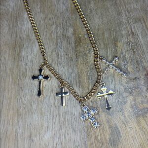 NWT Francescas Gold Plated Multiple Cross Statement Necklace